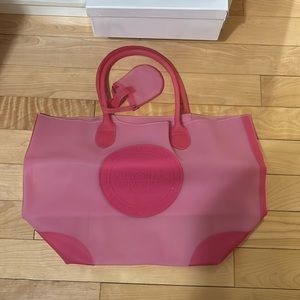 pink barbie core plastic victoria’s secret beach/tote bag